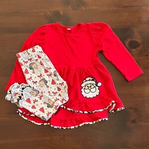 Red Girls Holiday Santa Tunic and Printed Leggings